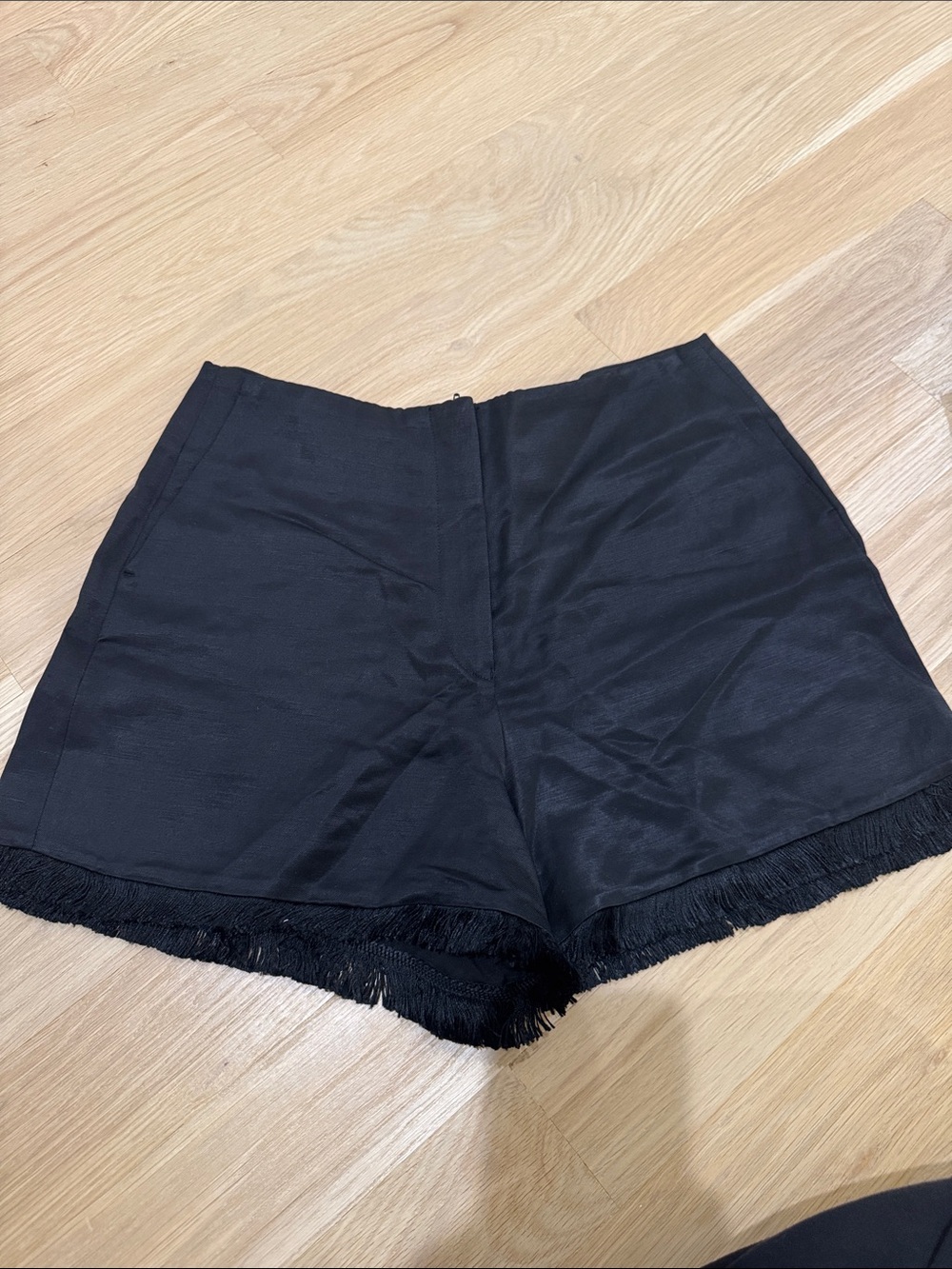 High-Waist Black Fringe Hem Women's Shorts
